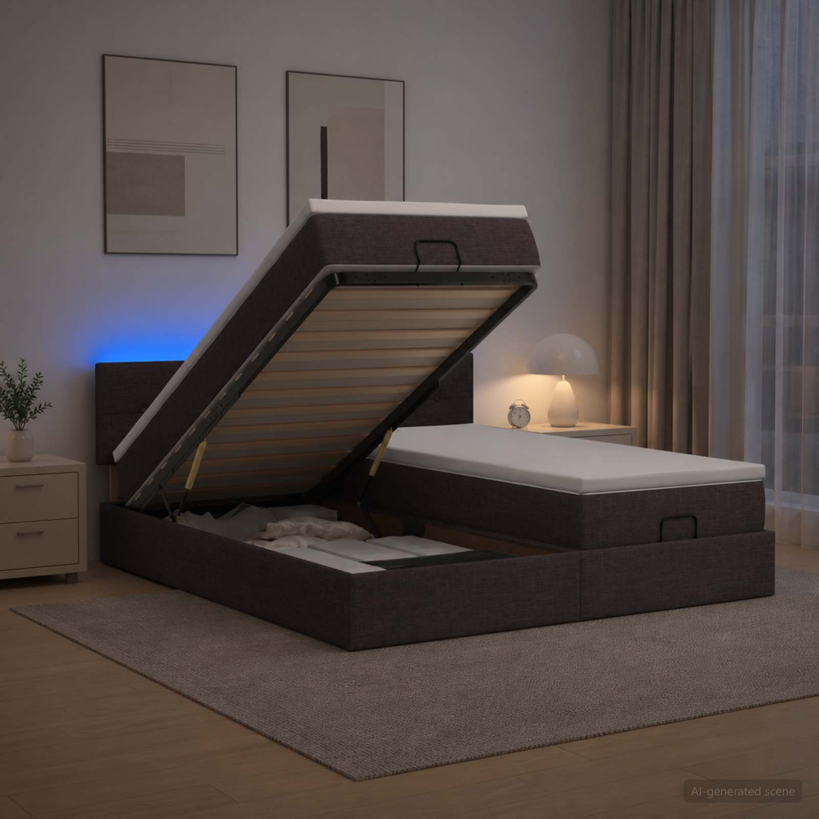 Κρεβάτι Ottoman με Στρώμα και LED Σκούρο Καφέ 200 x 200 cm - Pakobazaar