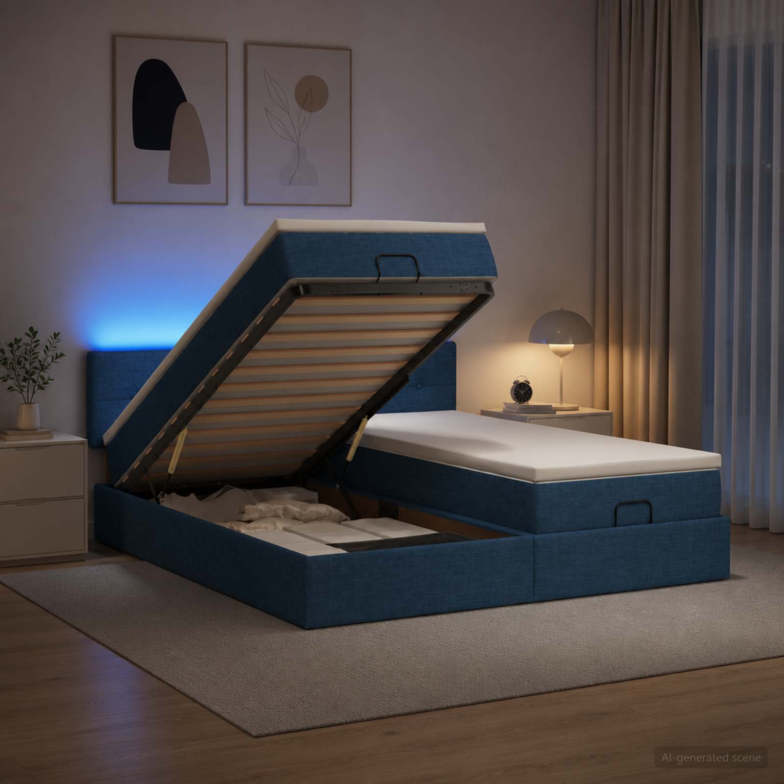 Κρεβάτι Ottoman με Στρώμα και LED Μπλε 180 x 200 cm Ύφασμα - Pakobazaar