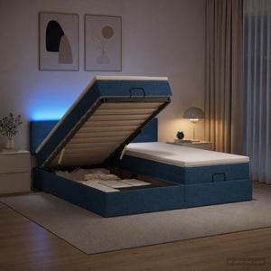 Κρεβάτι Ottoman με Στρώμα και LED Μπλε 180 x 200 cm Ύφασμα - Pakobazaar