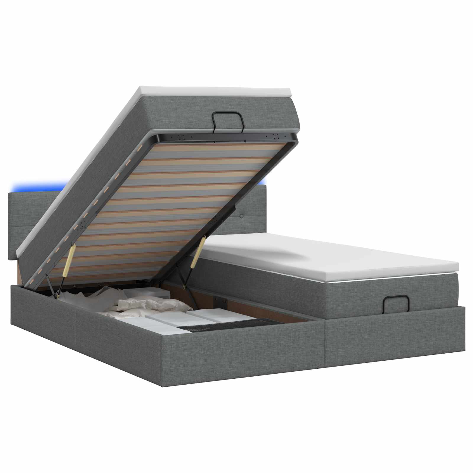Κρεβάτι Ottoman με Στρώμα και LED Σκούρο Γκρι 200 x 200 cm - Pakobazaar
