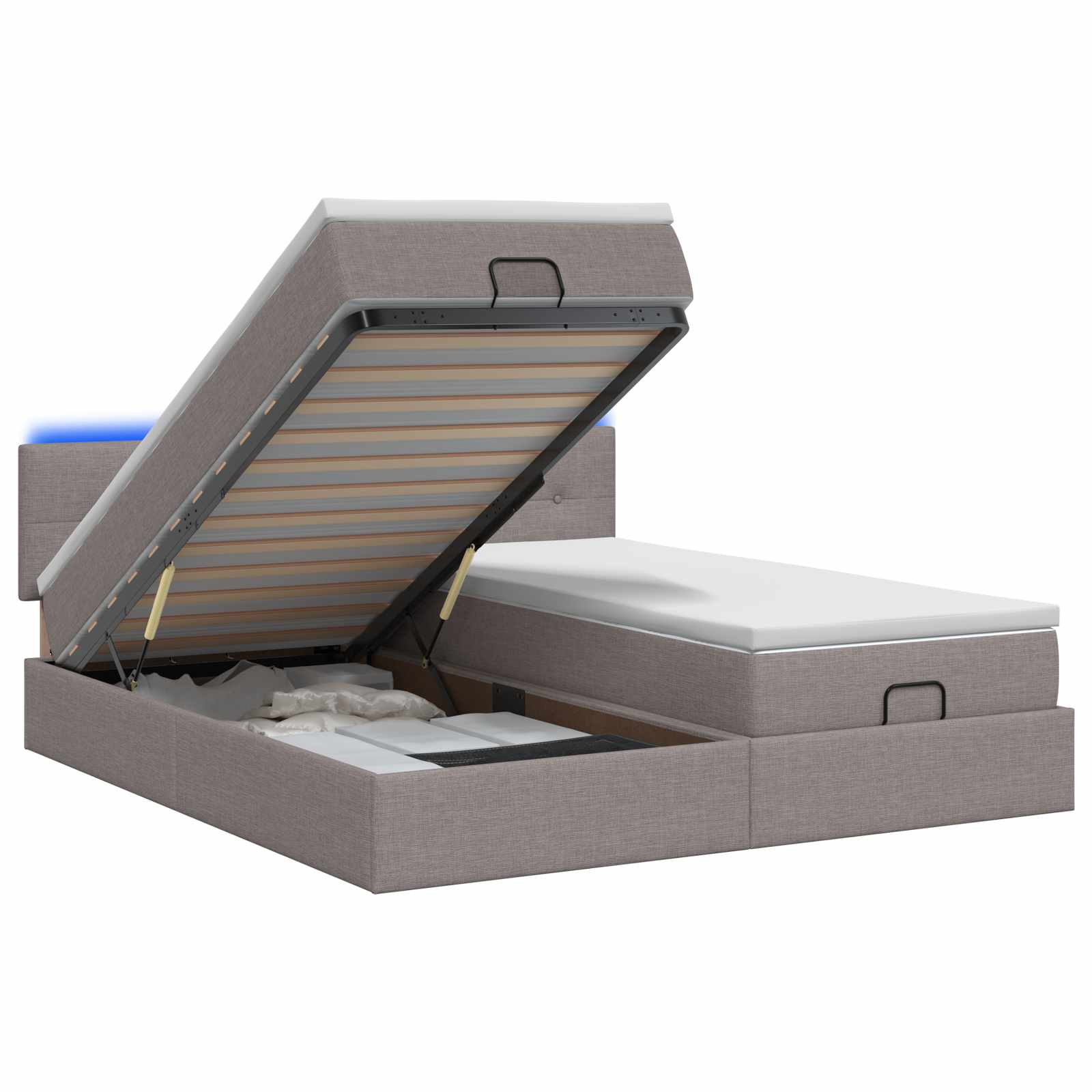 Κρεβάτι Ottoman με Στρώμα και LED Taupe 200 x 200 cm Ύφασμα