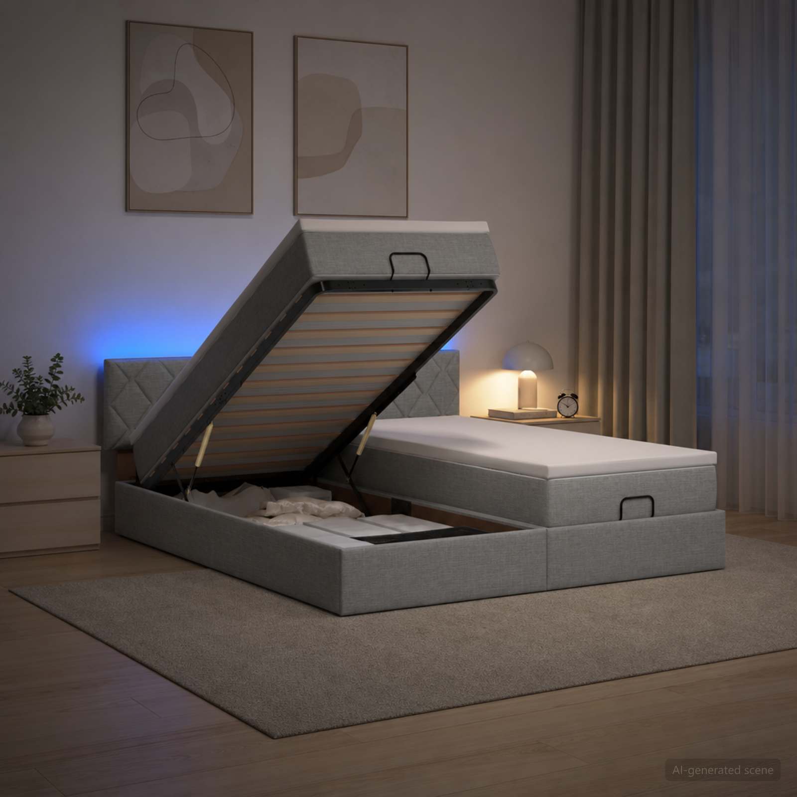 Κρεβάτι Ottoman με Στρώμα και LED Ανοιχτό γκρι 180 x 200 cm - Pakobazaar
