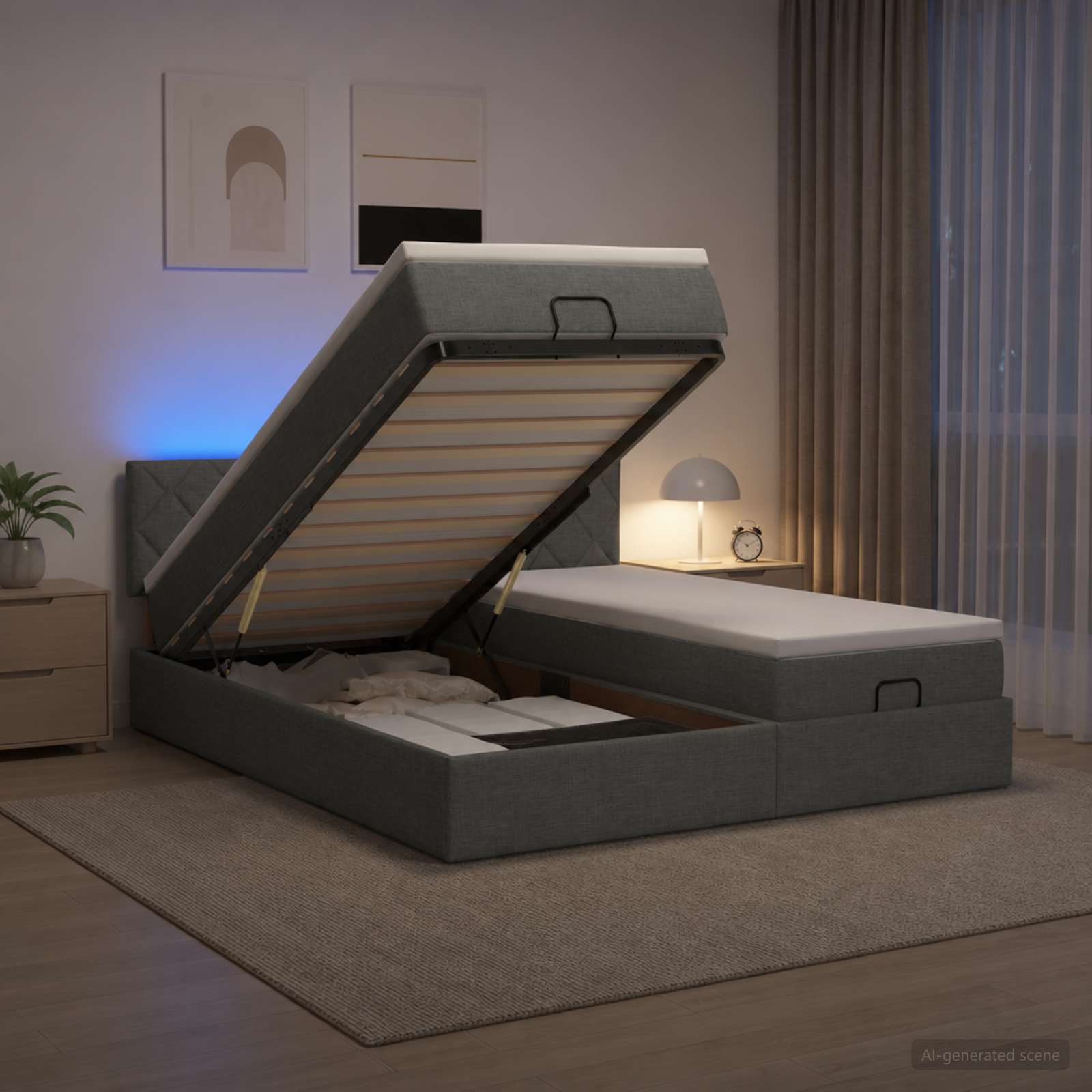 Κρεβάτι Ottoman με Στρώμα και LED Σκούρο Γκρι 180 x 200 cm - Pakobazaar