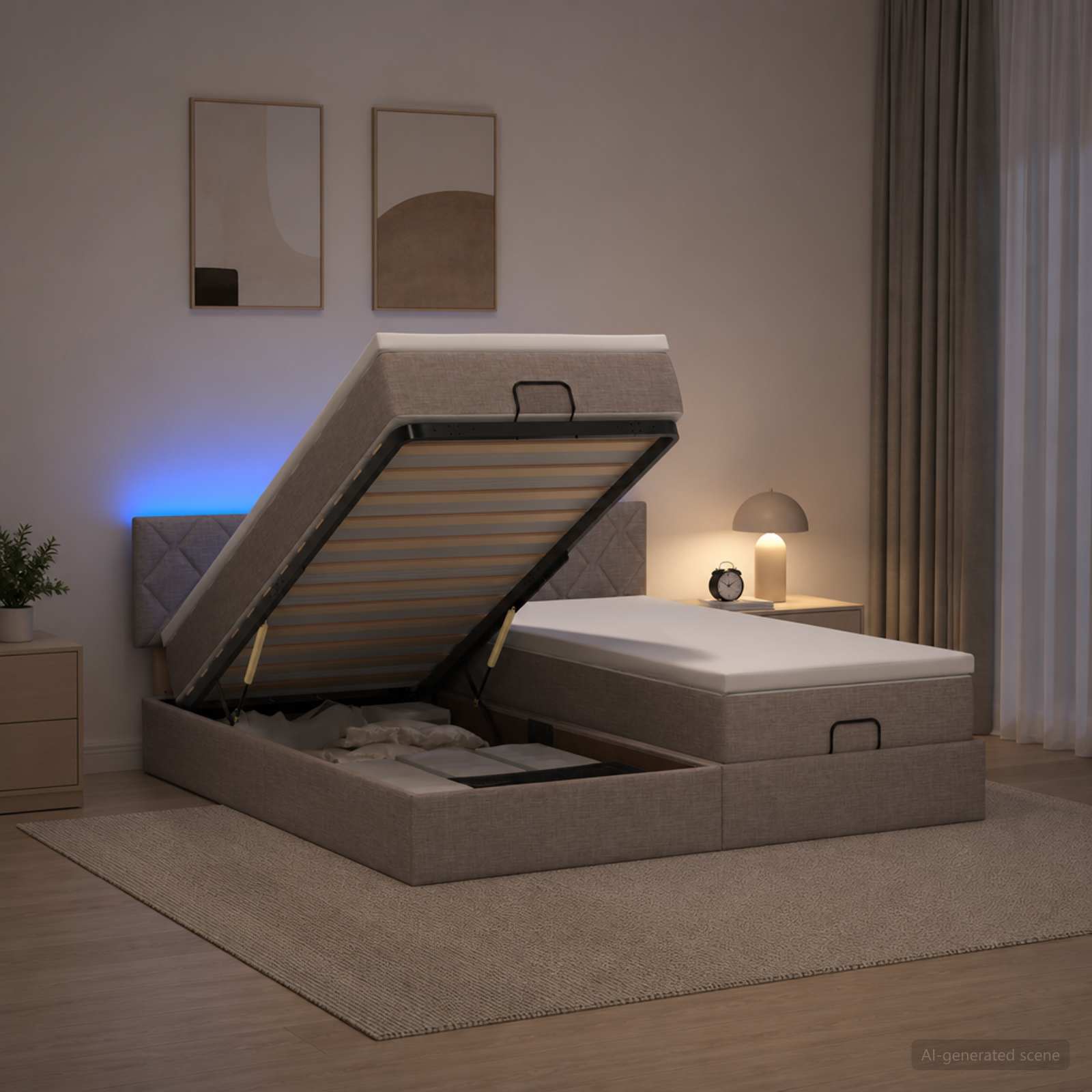 Κρεβάτι Ottoman με Στρώμα και LED Taupe 180 x 200 cm Ύφασμα - Pakobazaar
