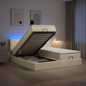 Κρεβάτι Ottoman με Στρώμα και LED Κρεμ 180 x 200 cm Ύφασμα - Pakobazaar