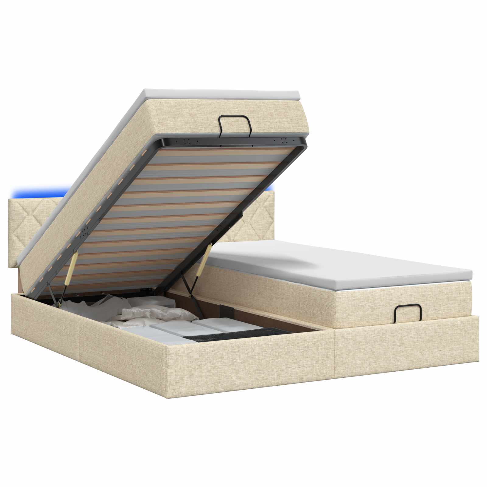 Κρεβάτι Ottoman με Στρώμα και LED Κρεμ 180 x 200 cm Ύφασμα - Pakobazaar