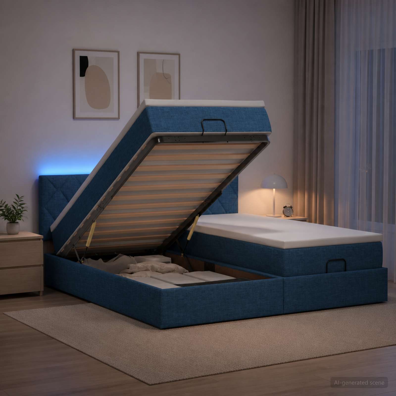 Κρεβάτι Ottoman με Στρώμα και LED Μπλε 180 x 200 cm Ύφασμα - Pakobazaar