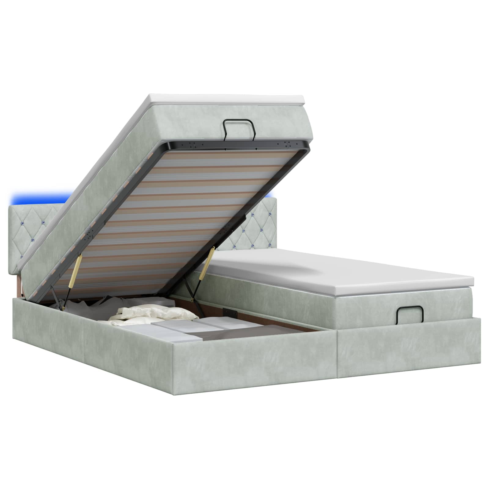 Κρεβάτι Ottoman με Στρώμα και LED Ανοιχτό γκρι 160 x 200 cm - Pakobazaar