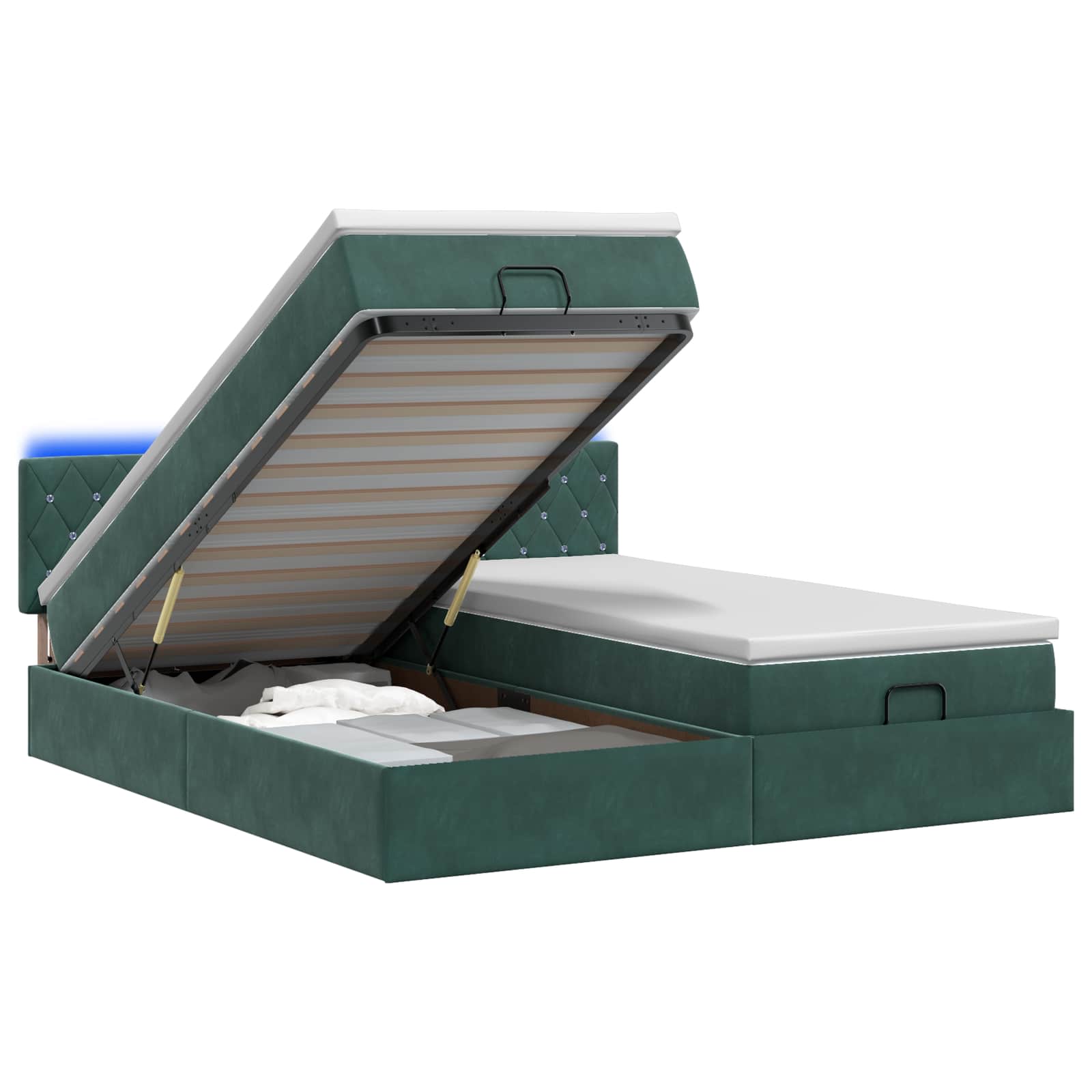 Κρεβάτι Ottoman με Στρώμα και LED Σκούρο Πράσινο 160 x 200 cm - Pakobazaar