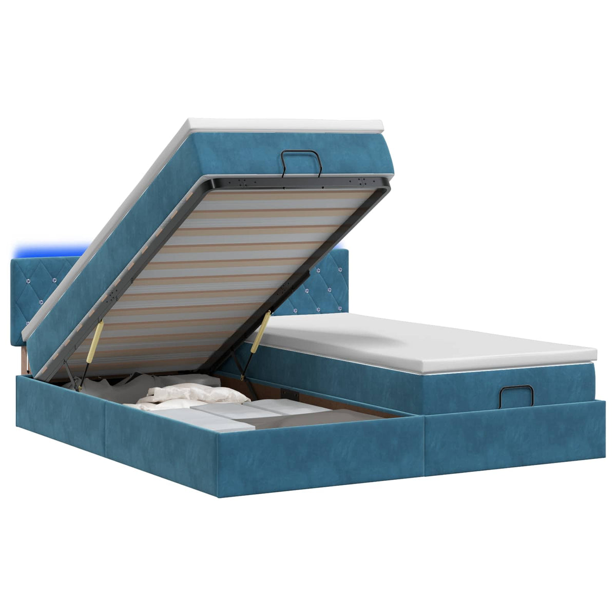 Κρεβάτι Ottoman με Στρώμα και LED Σκούρο Μπλε 160 x 200 cm - Pakobazaar