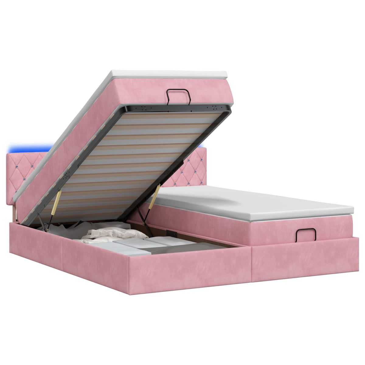 Κρεβάτι Ottoman με Στρώμα και LED Ροζ 160 x 200 cm Βελούδο - Pakobazaar
