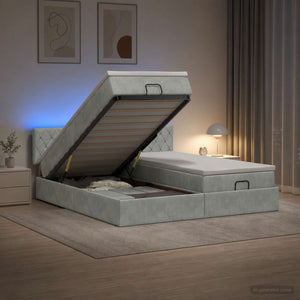 Κρεβάτι Ottoman με Στρώμα και LED Ανοιχτό γκρι 180 x 200 cm - Pakobazaar