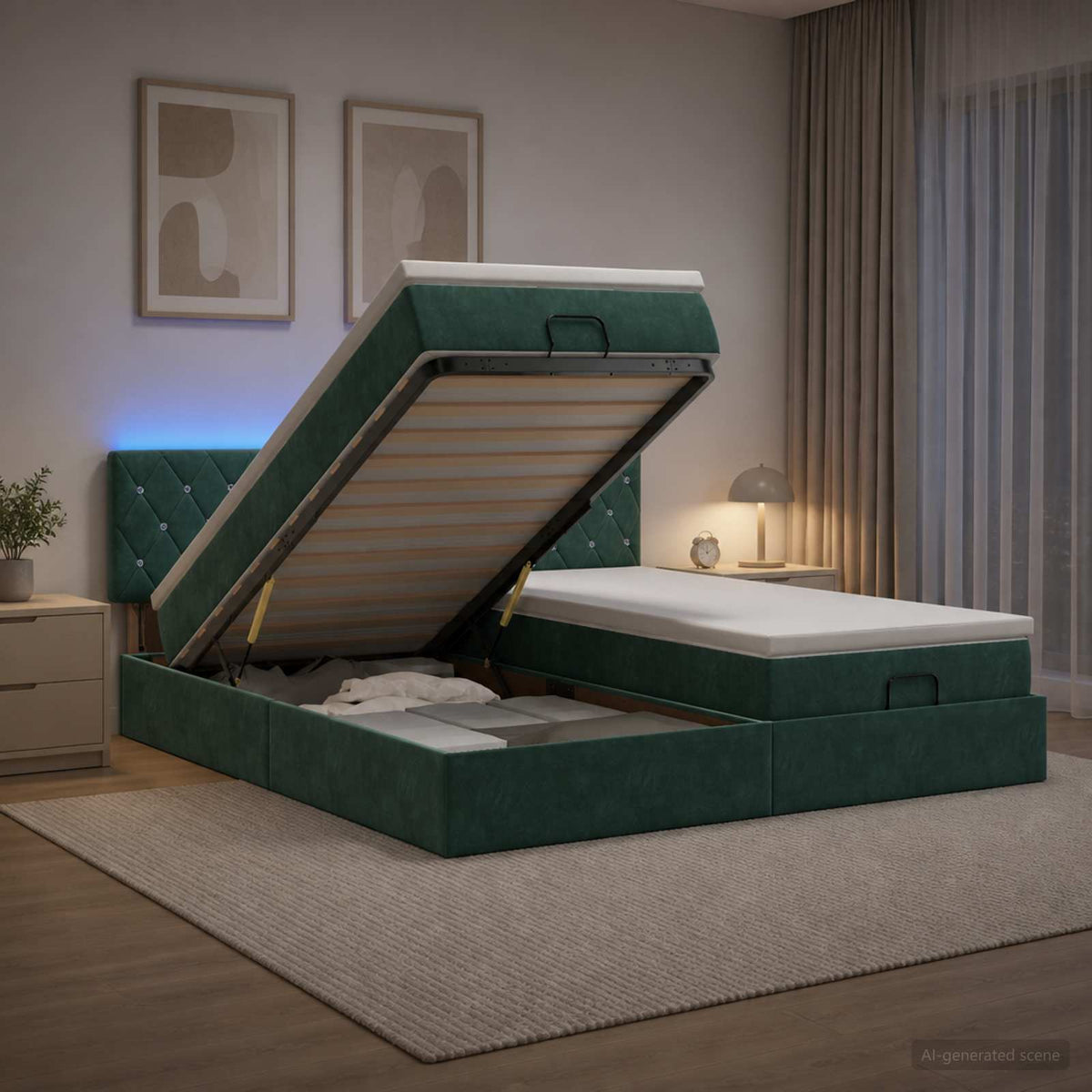 Κρεβάτι Ottoman με Στρώμα και LED Σκούρο Πράσινο 180 x 200 cm - Pakobazaar