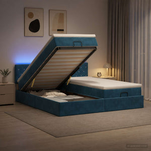 Κρεβάτι Ottoman με Στρώμα και LED Σκούρο Μπλε 180 x 200 cm - Pakobazaar