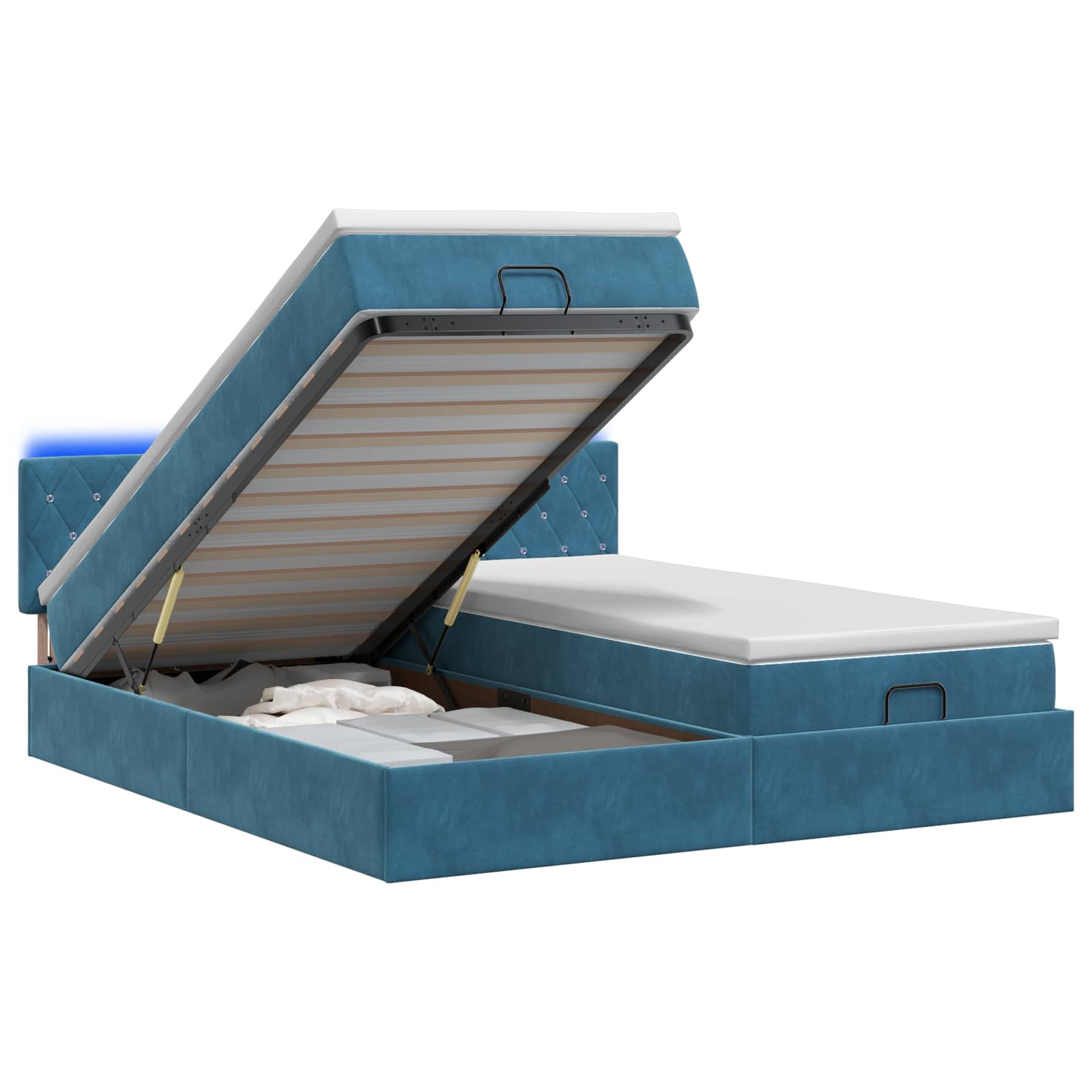 Κρεβάτι Ottoman με Στρώμα και LED Σκούρο Μπλε 180 x 200 cm - Pakobazaar
