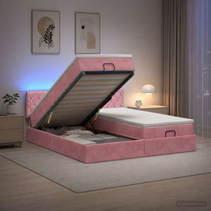 Κρεβάτι Ottoman με Στρώμα και LED Ροζ 160 x 200 cm Βελούδο - Pakobazaar