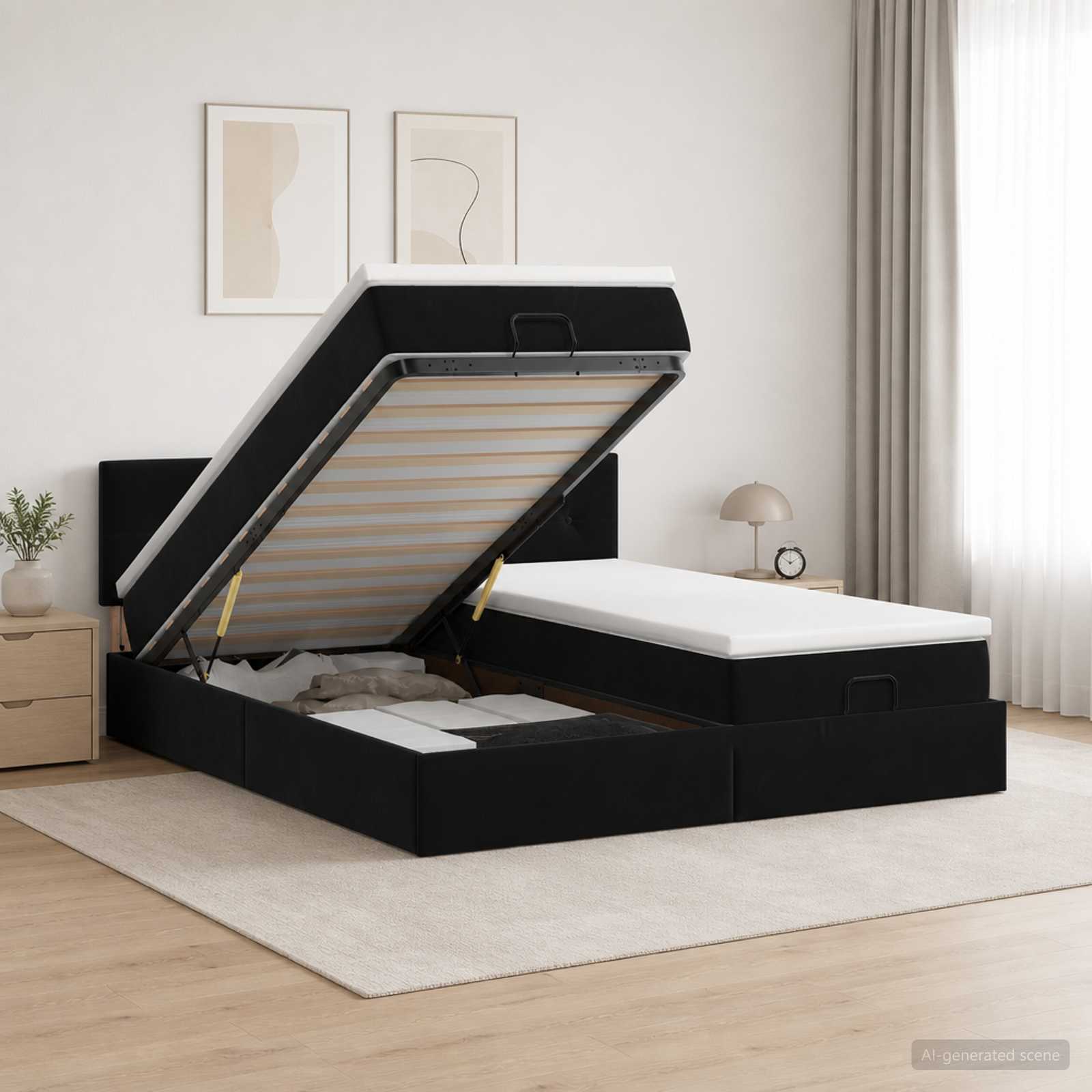 Κρεβάτι Ottoman με Στρώμα και LED Μαύρο 160 x 200 cm Βελούδο - Pakobazaar