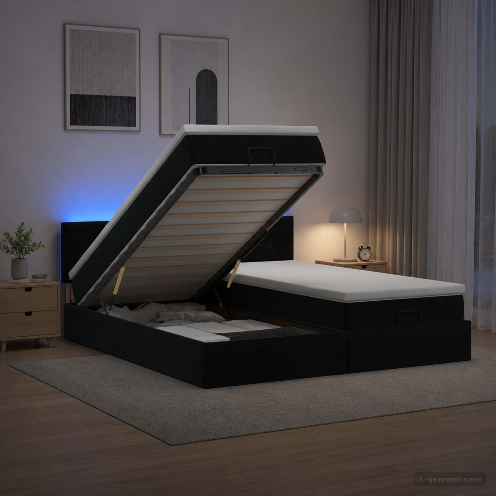 Κρεβάτι Ottoman με Στρώμα και LED Μαύρο 160 x 200 cm Βελούδο - Pakobazaar