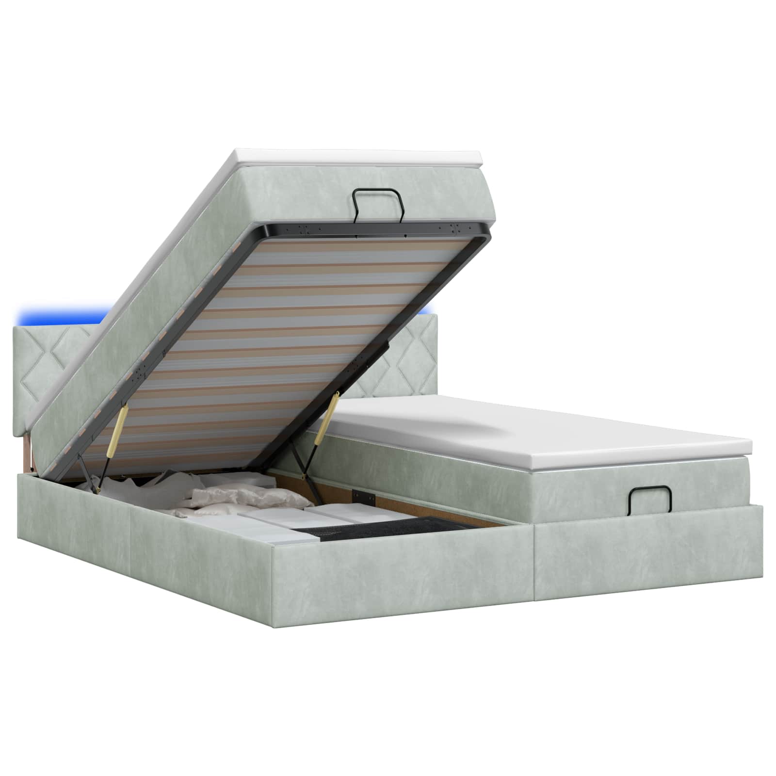Κρεβάτι Ottoman με Στρώμα και LED Ανοιχτό γκρι 160 x 200 cm