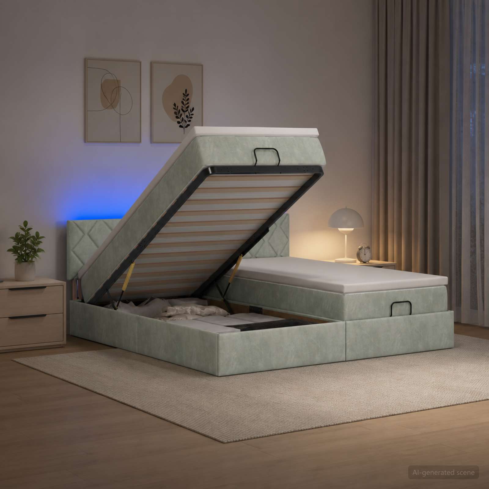 Κρεβάτι Ottoman με Στρώμα και LED Ανοιχτό γκρι 160 x 200 cm