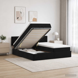 Κρεβάτι Ottoman με Στρώμα και LED Μαύρο 200 x 200 cm Βελούδο