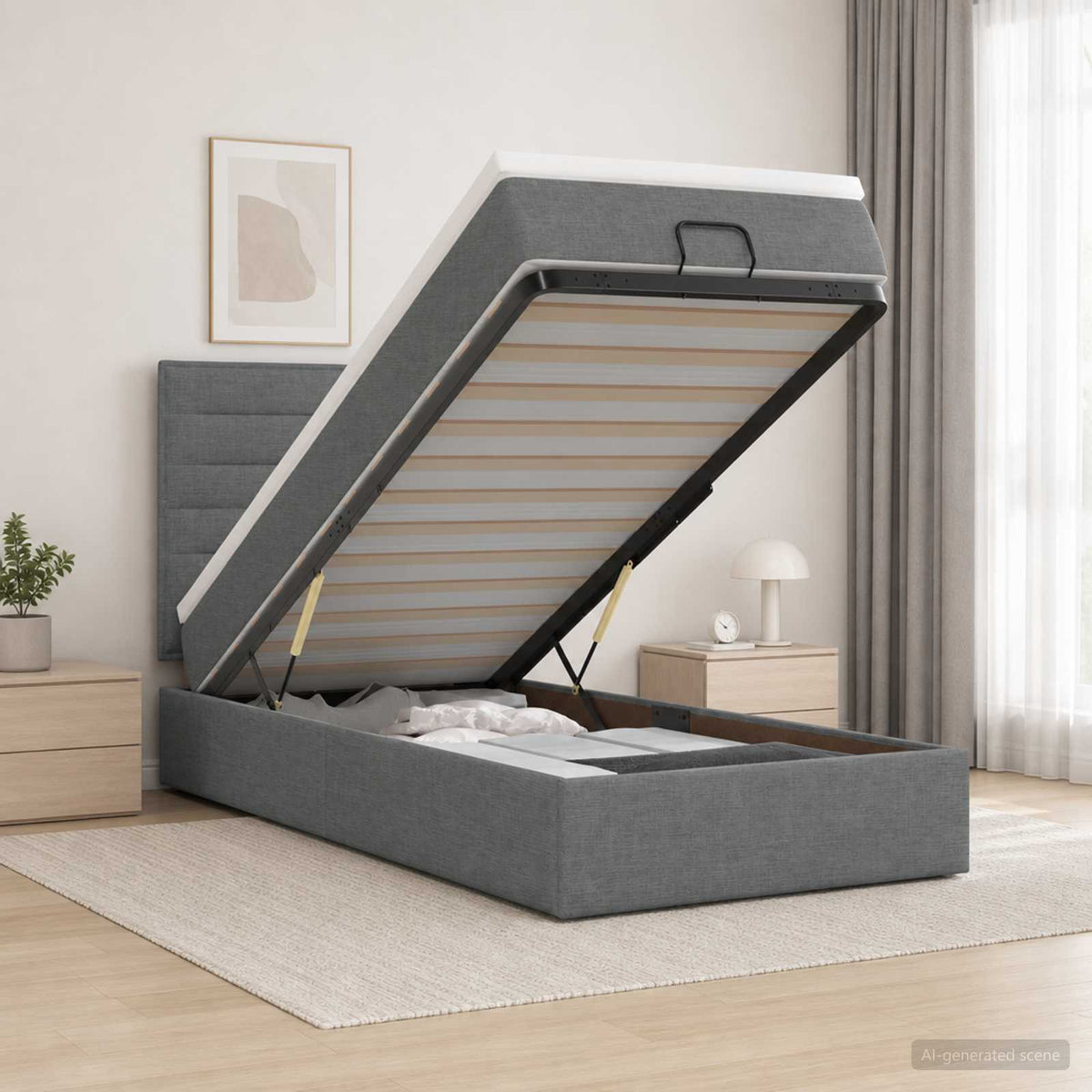 Κρεβάτι Ottoman με Στρώμα και LED Σκούρο Γκρι 90 x 200 cm - Pakobazaar