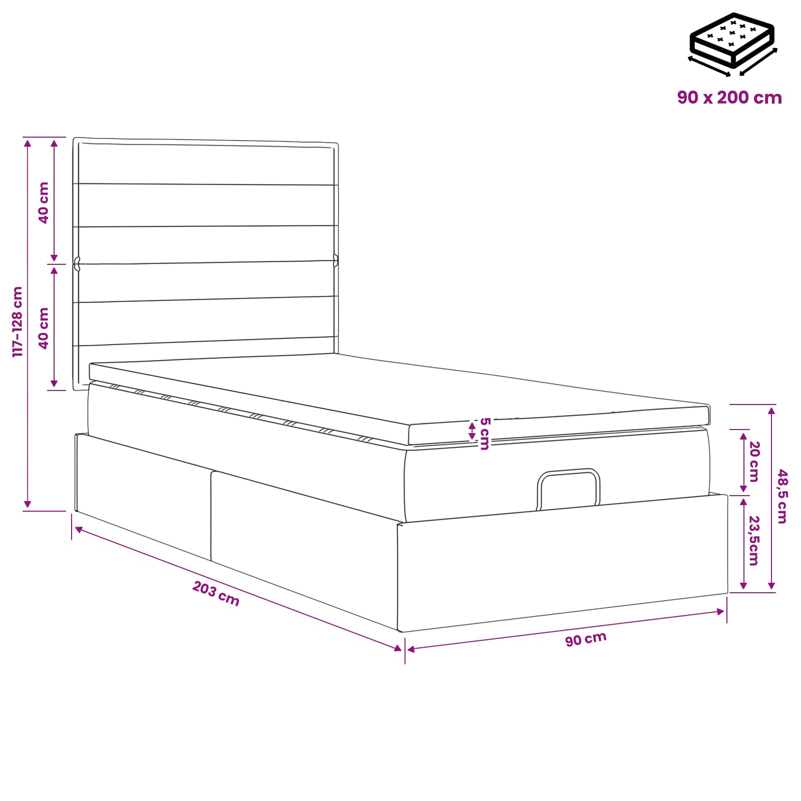 Κρεβάτι Ottoman με στρώμα με κεφαλάρι Κρεμ 90 x 200 cm Ύφασμα - Pakobazaar