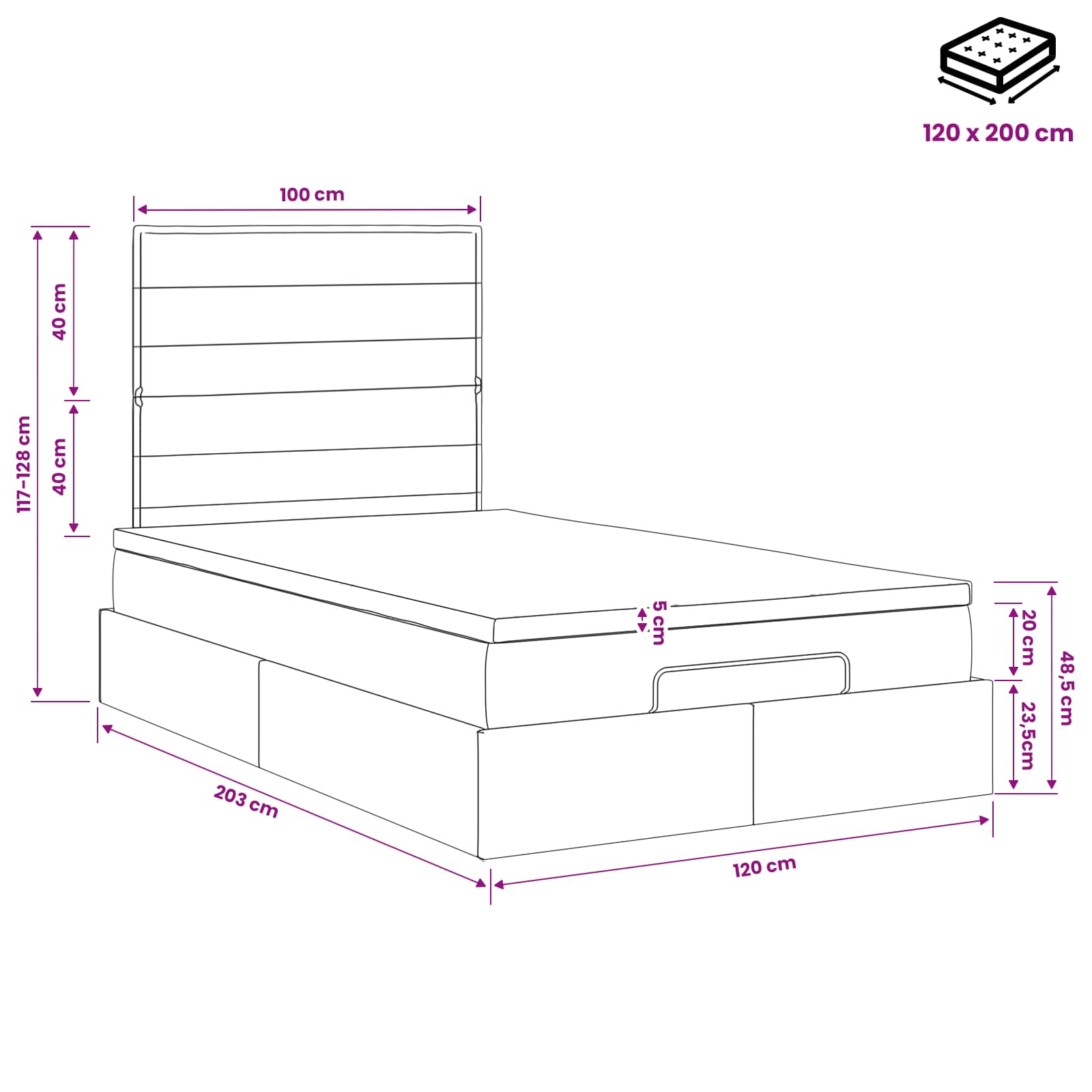Κρεβάτι Ottoman με στρώμα Σκούρο Καφέ 120 x 200 cm Ύφασμα - Pakobazaar