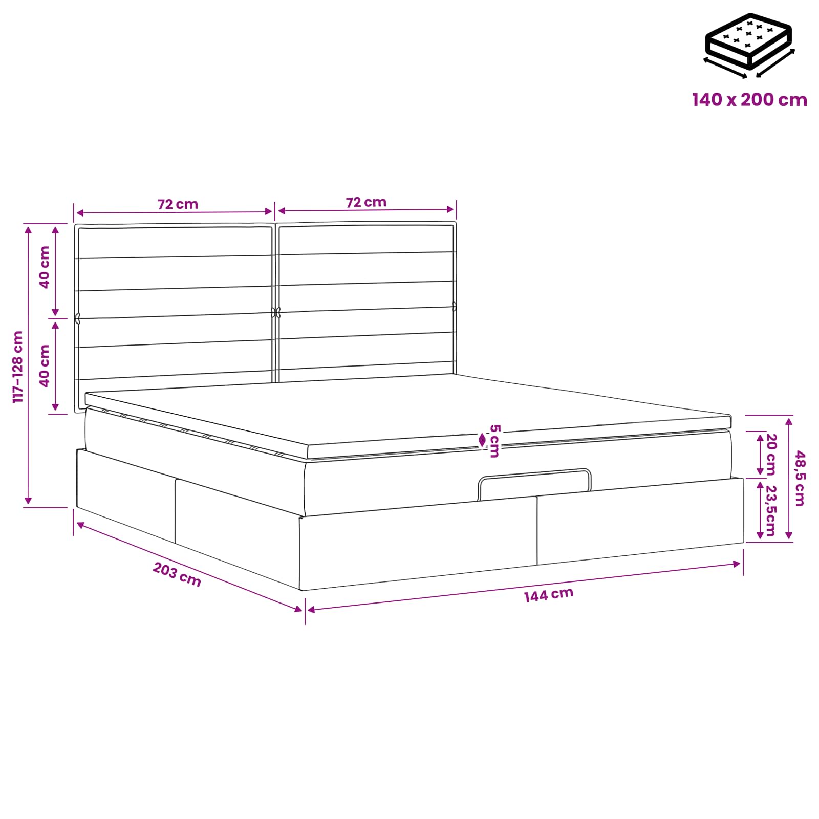 Κρεβάτι Ottoman με στρώμα Σκούρο Καφέ 140 x 200 cm Ύφασμα - Pakobazaar