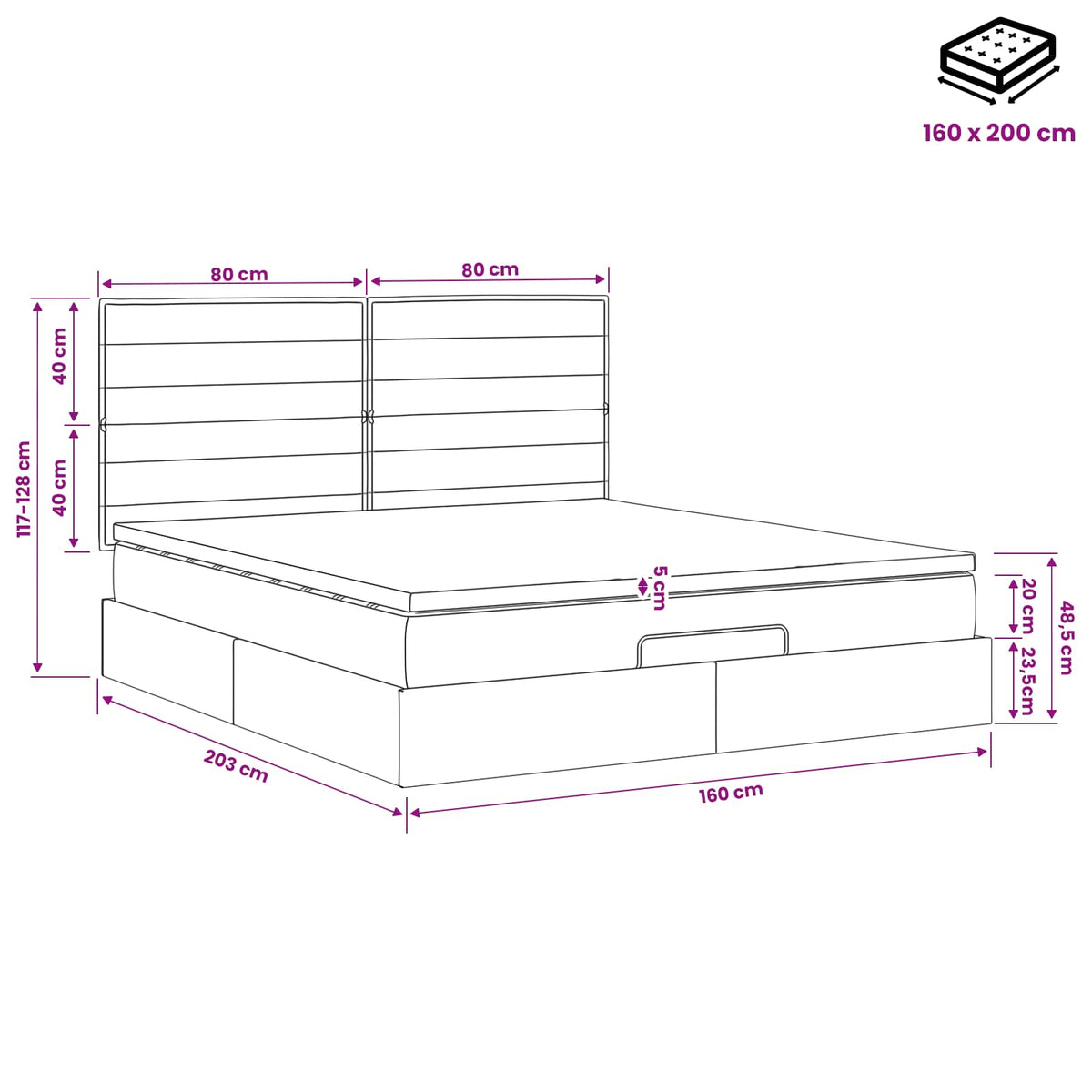 Κρεβάτι Ottoman με στρώμα Σκούρο Καφέ 160 x 200 cm Ύφασμα
