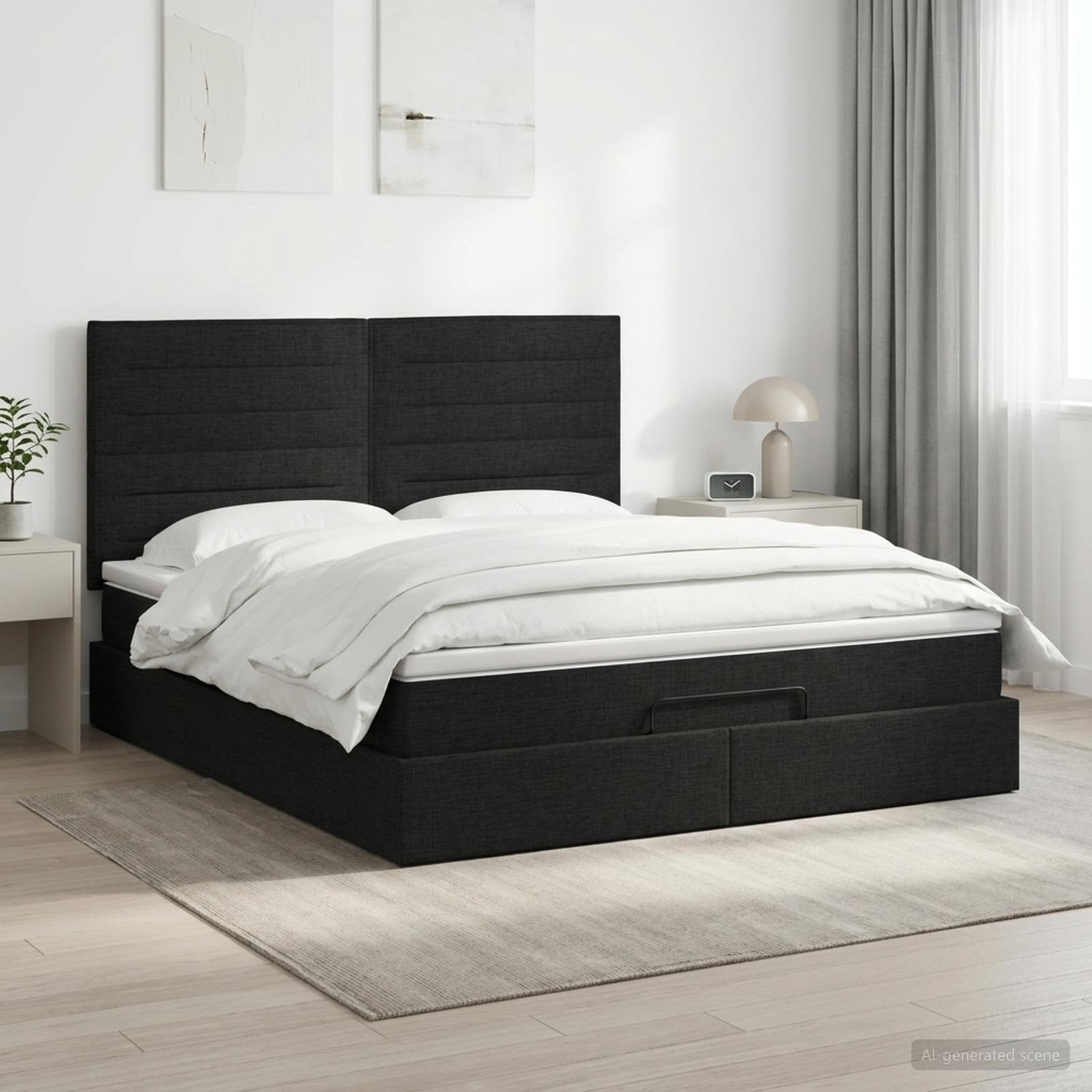 Κρεβάτι Ottoman με στρώμα με κεφαλάρι Μαύρο 140 x 190 cm Ύφασμα - Pakobazaar