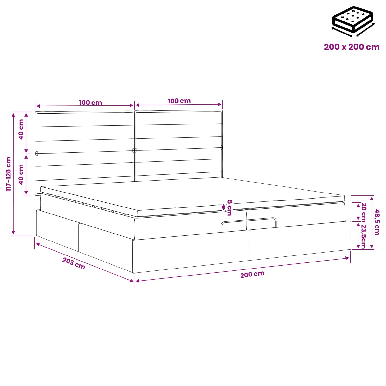 Κρεβάτι Ottoman με στρώμα Σκούρο Καφέ 200 x 200 cm Ύφασμα