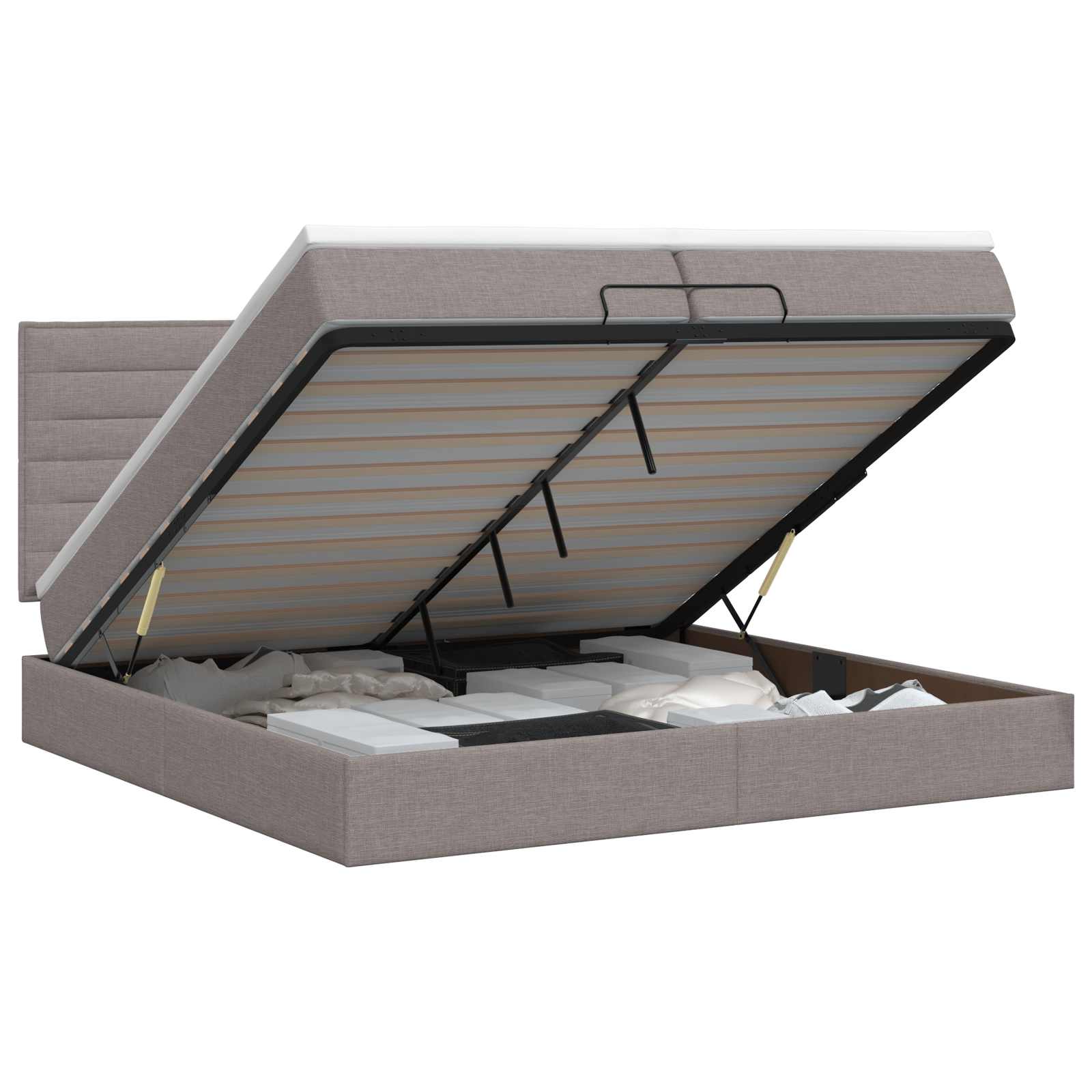 Κρεβάτι Ottoman με στρώμα με κεφαλάρι Taupe 200 x 200 cm Ύφασμα - Pakobazaar
