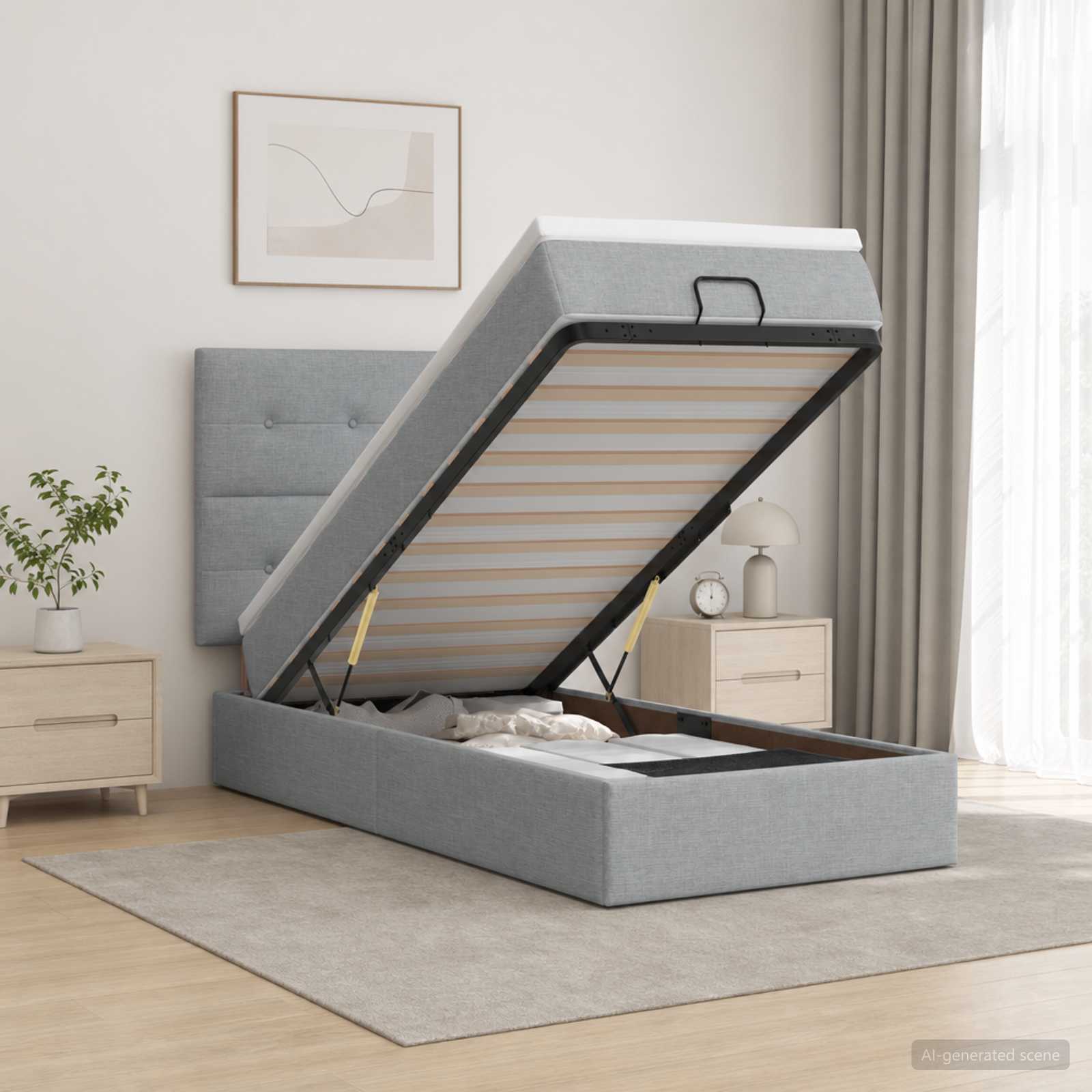 Κρεβάτι Ottoman με Στρώμα και LED Ανοιχτό γκρι 100 x 200 cm - Pakobazaar