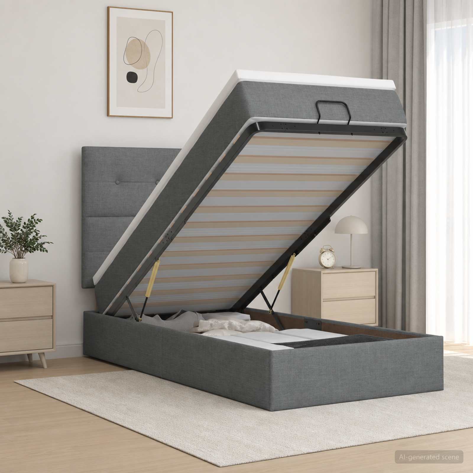Κρεβάτι Ottoman με Στρώμα και LED Σκούρο Γκρι 100 x 200 cm - Pakobazaar