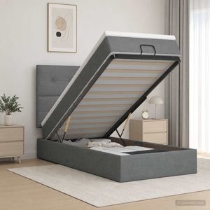 Κρεβάτι Ottoman με Στρώμα και LED Σκούρο Γκρι 100 x 200 cm - Pakobazaar