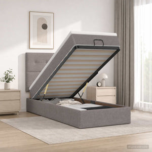 Κρεβάτι Ottoman με Στρώμα και LED Taupe 100 x 200 cm Ύφασμα
