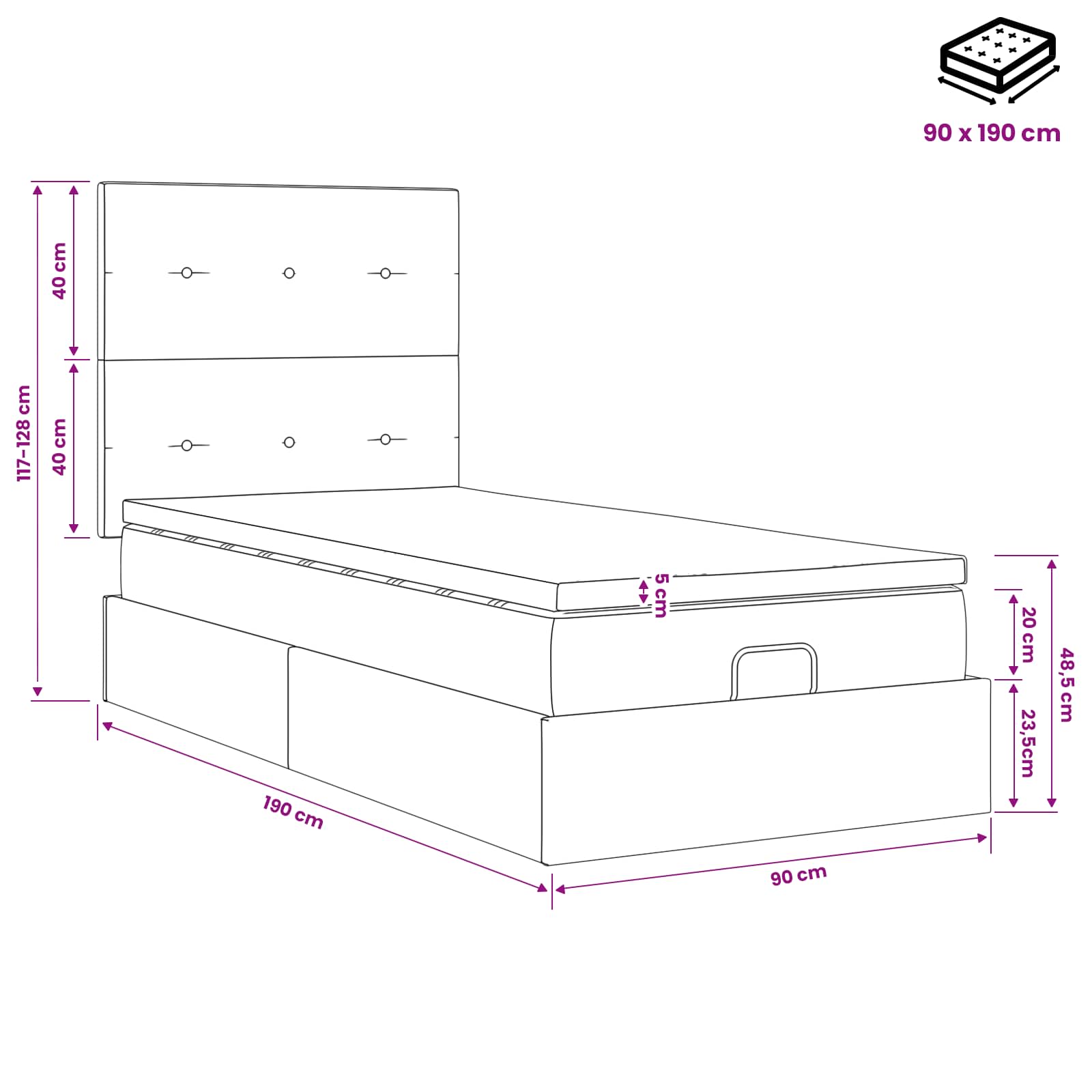 Κρεβάτι Ottoman με στρώμα με κεφαλάρι Μπλε 90 x 190 cm Ύφασμα