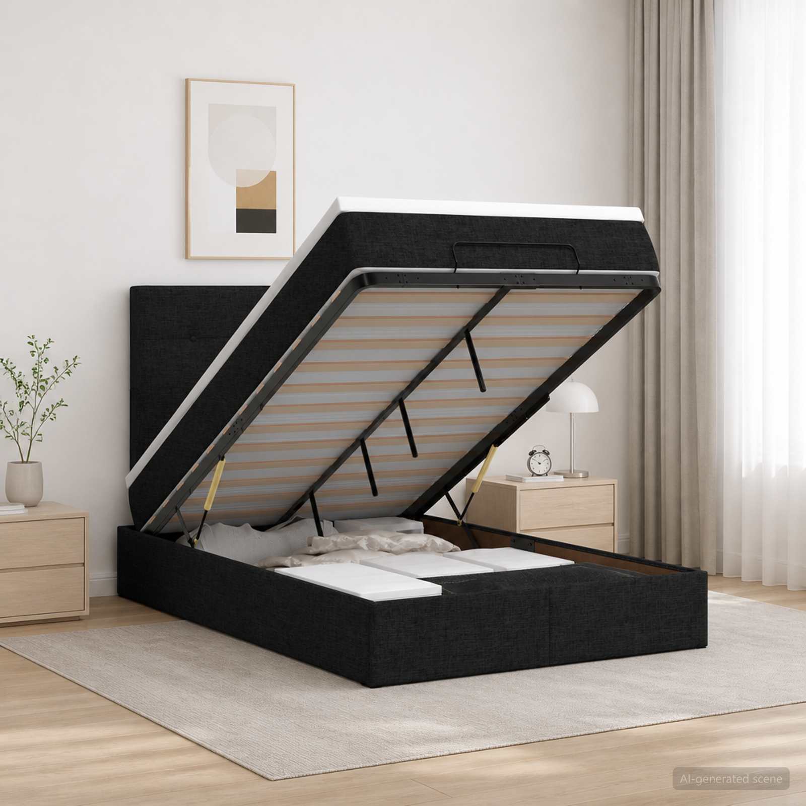 Κρεβάτι Ottoman με Στρώμα και LED Μαύρο 120 x 200 cm Ύφασμα - Pakobazaar