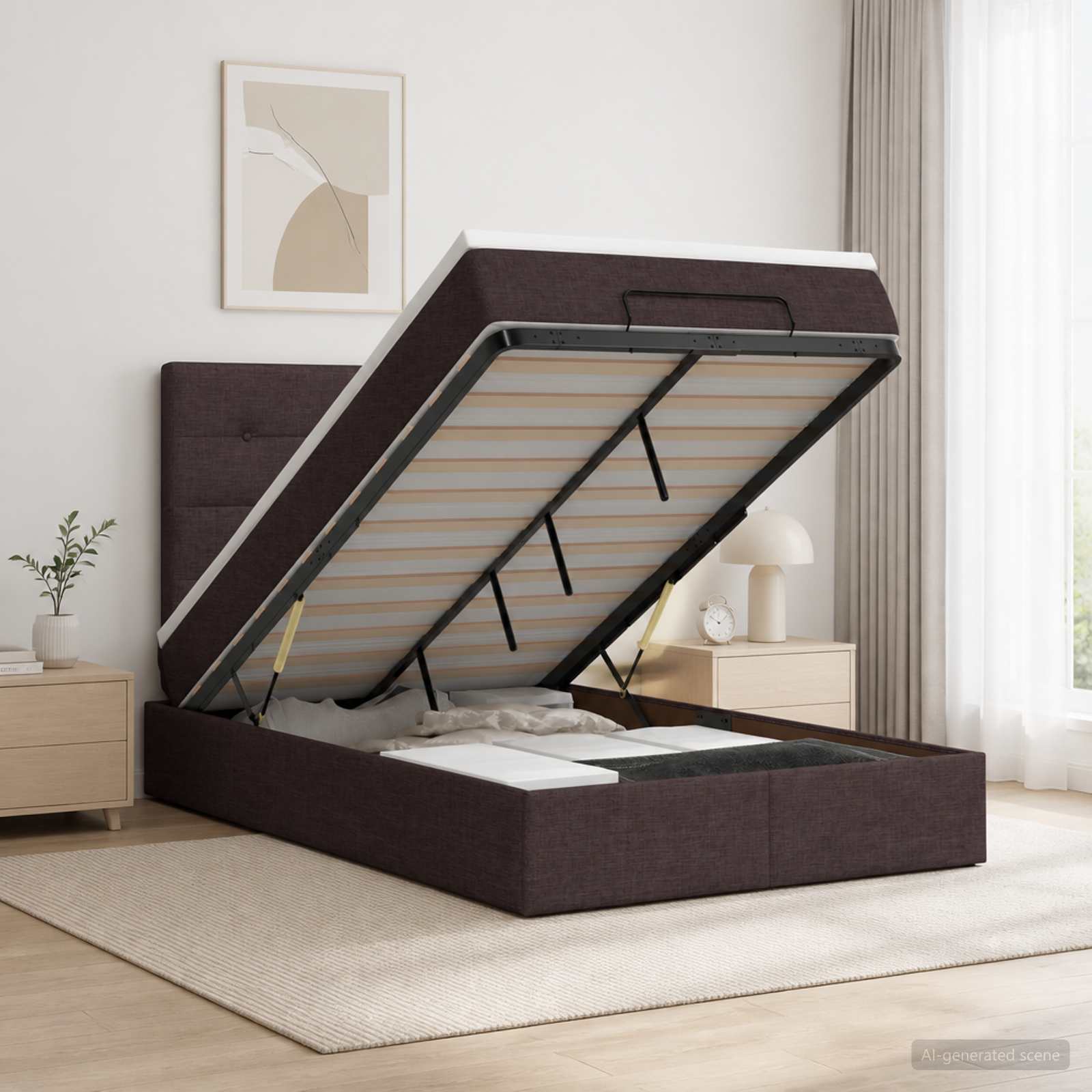 Κρεβάτι Ottoman με Στρώμα και LED Σκούρο Καφέ 120 x 190 cm - Pakobazaar