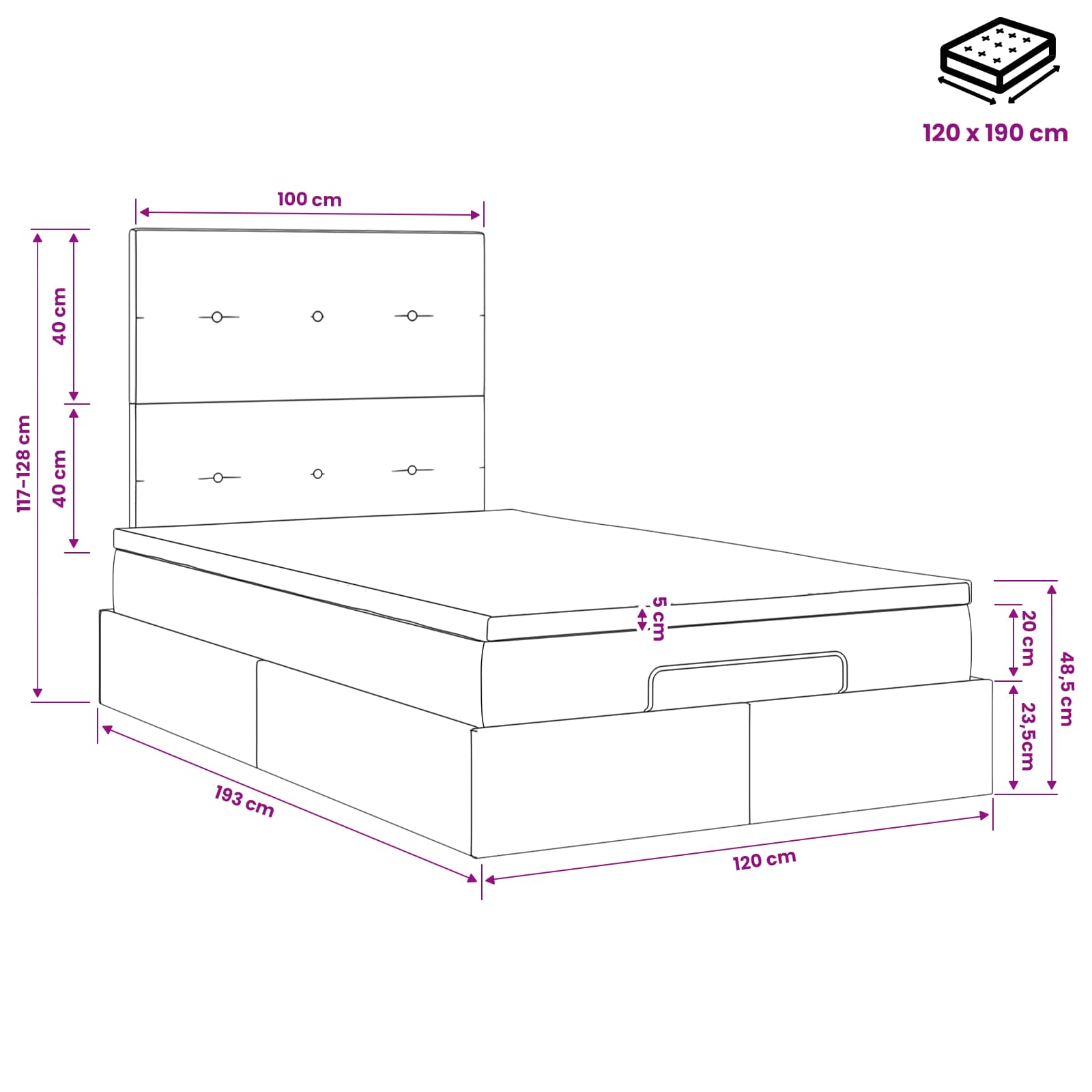 Κρεβάτι Ottoman με στρώμα Σκούρο Καφέ 120 x 190 cm Ύφασμα - Pakobazaar