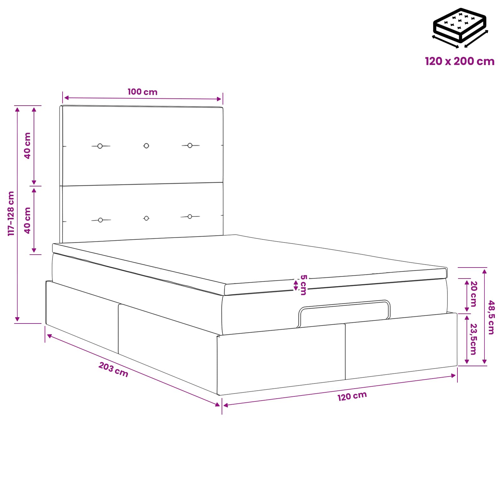 Κρεβάτι Ottoman με στρώμα Σκούρο Καφέ 120 x 200 cm Ύφασμα - Pakobazaar