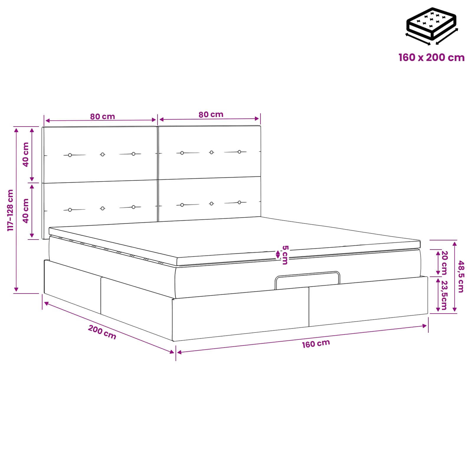 Κρεβάτι Ottoman με στρώμα με κεφαλάρι Taupe 160 x 200 cm Ύφασμα