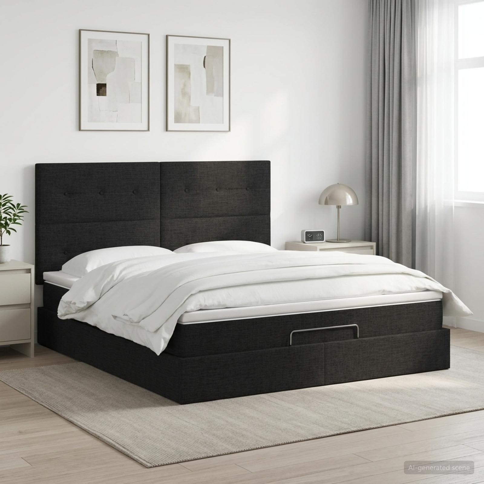 Κρεβάτι Ottoman με στρώμα με κεφαλάρι Μαύρο 180 x 200 cm Ύφασμα