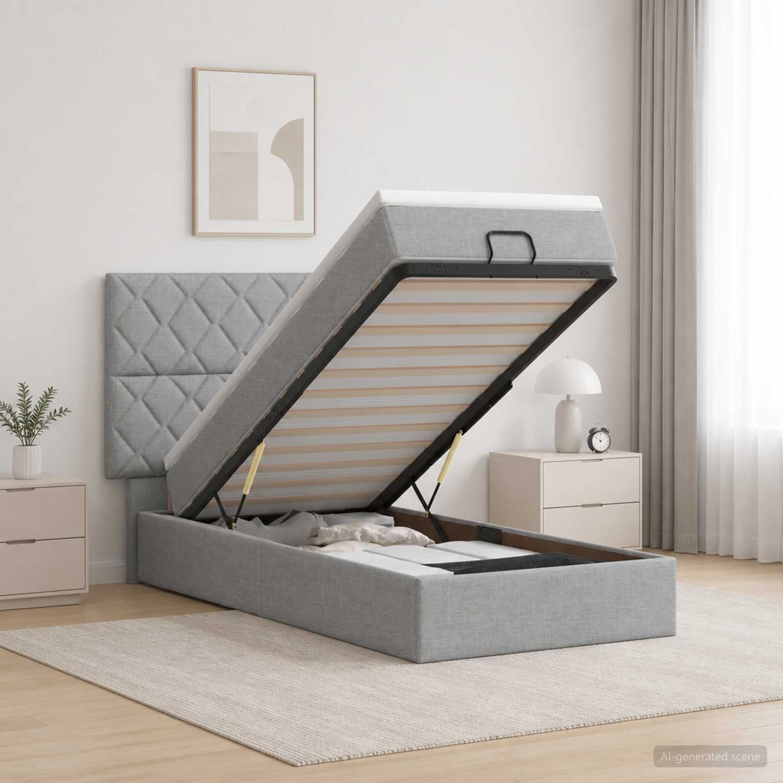 Κρεβάτι Ottoman με Στρώμα και LED Ανοιχτό γκρι 90 x 200 cm