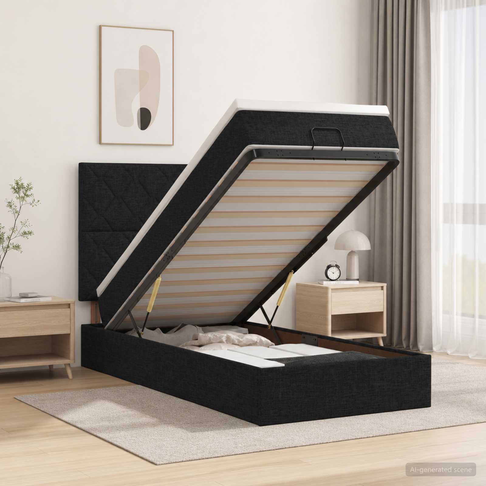 Κρεβάτι Ottoman με Στρώμα και LED Μαύρο 80 x 200 cm Ύφασμα