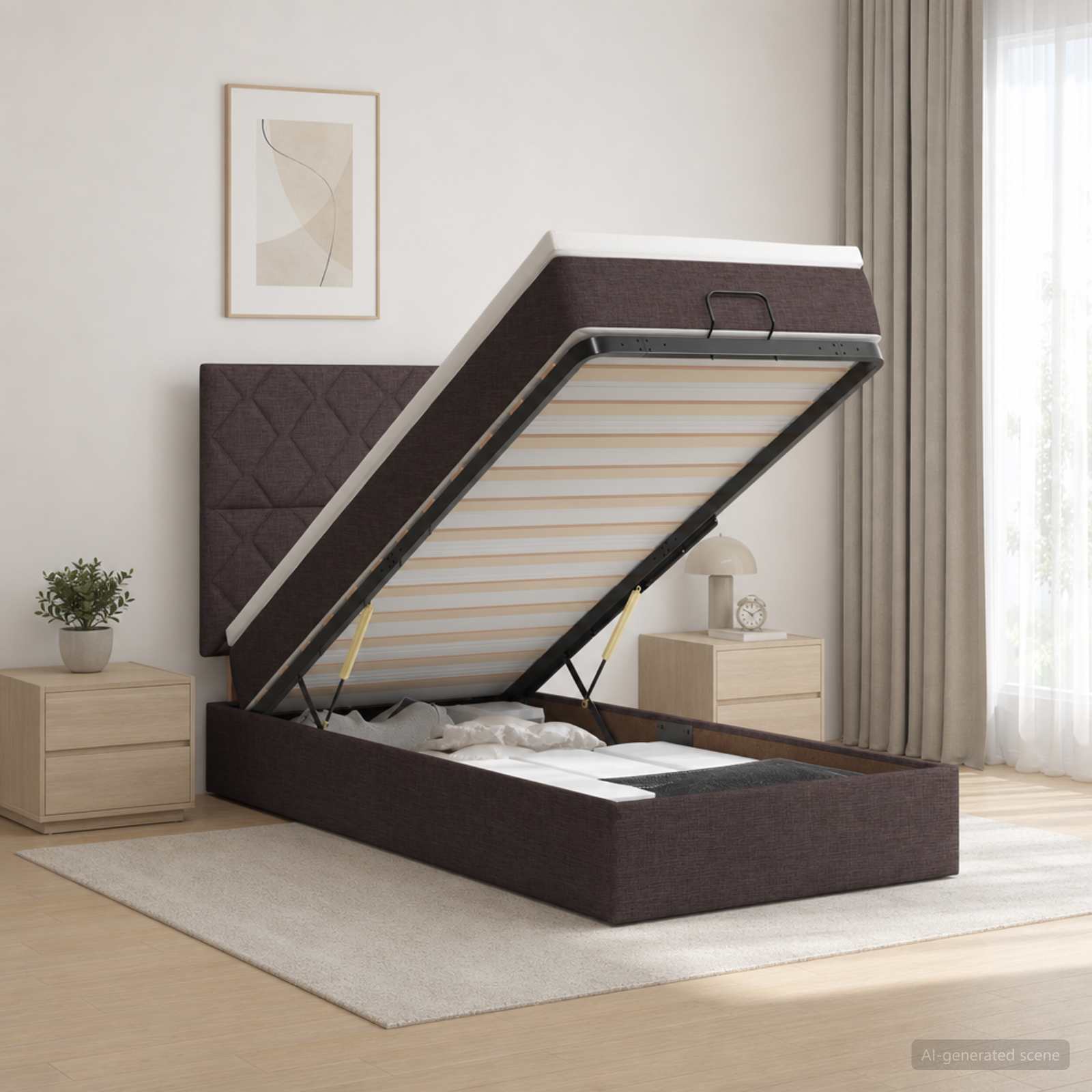 Κρεβάτι Ottoman με Στρώμα και LED Σκούρο Καφέ 80 x 200 cm