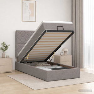 Κρεβάτι Ottoman με Στρώμα και LED Taupe 90 x 200 cm Ύφασμα