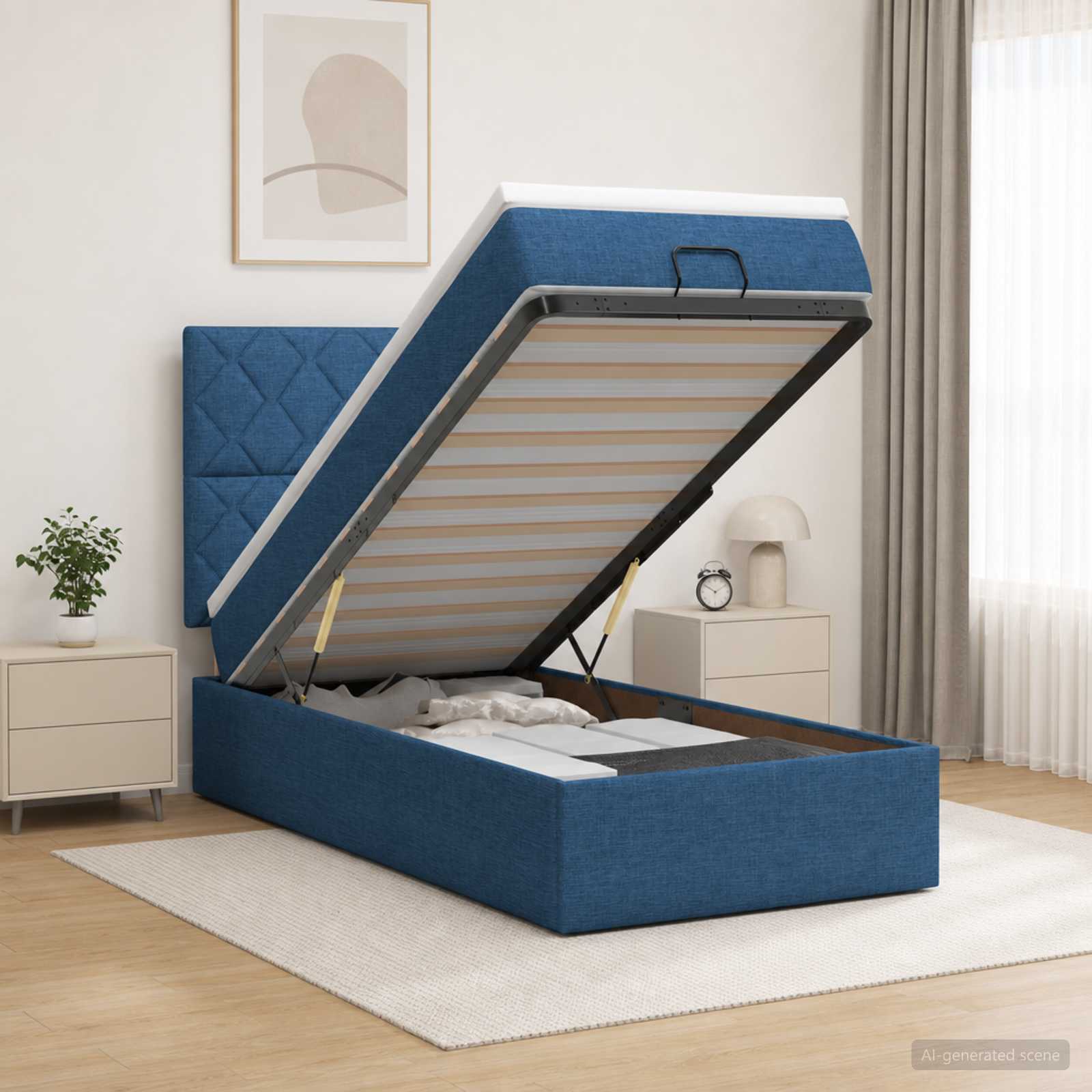 Κρεβάτι Ottoman με Στρώμα και LED Μπλε 80 x 200 cm Ύφασμα - Pakobazaar
