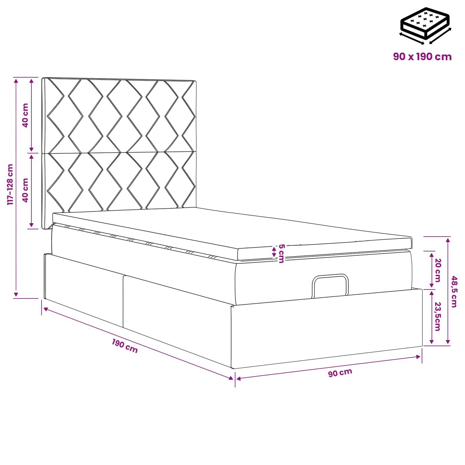 Κρεβάτι Ottoman με στρώμα Σκούρο Καφέ 90 x 190 cm Ύφασμα